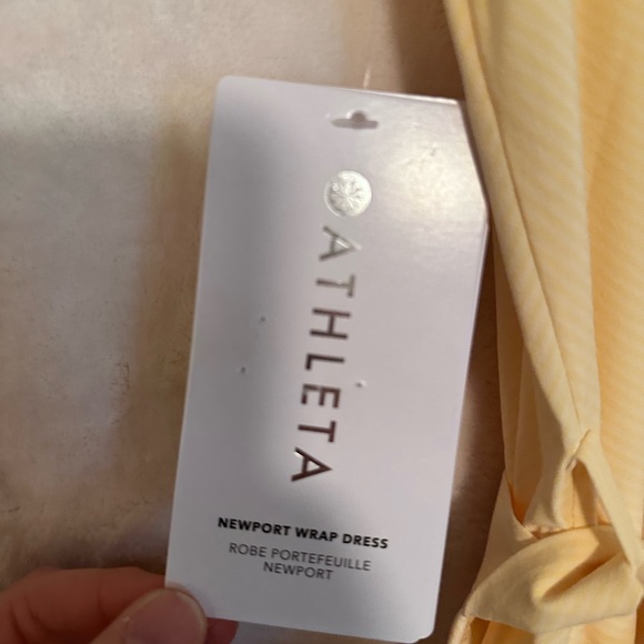 ATHLETA ⭐️ Newport Wrap Dress XS | City Stripe Lunaria Yellow NWT - Picture 7 of 8